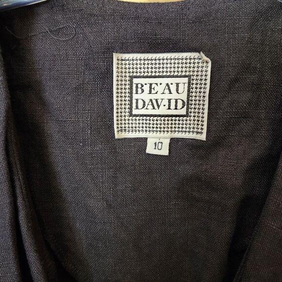 BEAU DAVID Vtg 80's ruffled neckline wrap 100% Linen dress Sz 10 - Picture 5 of 12